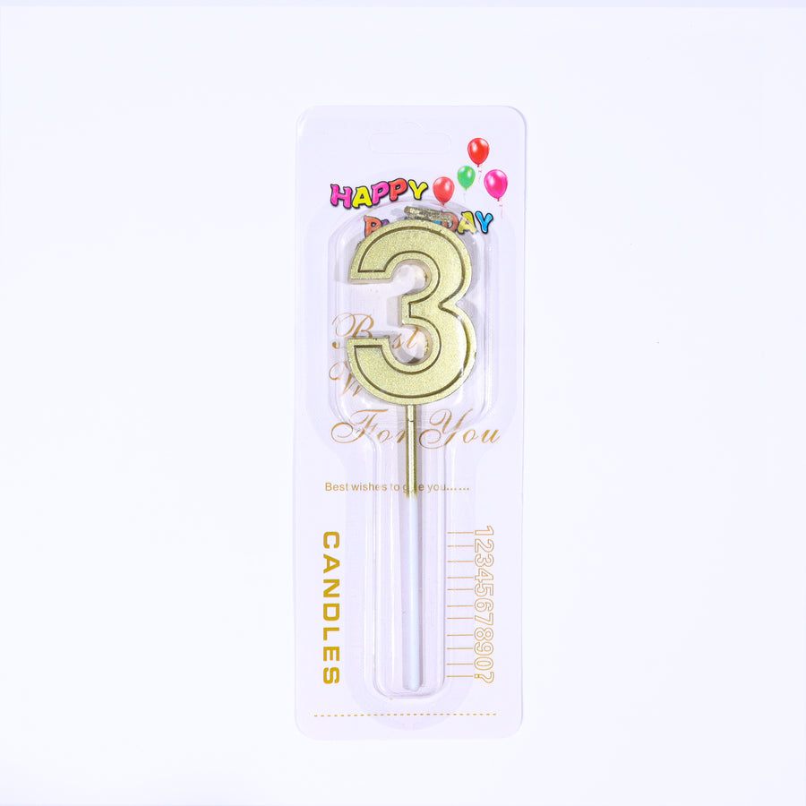 Small Cake Party Candle Number Three- Golden