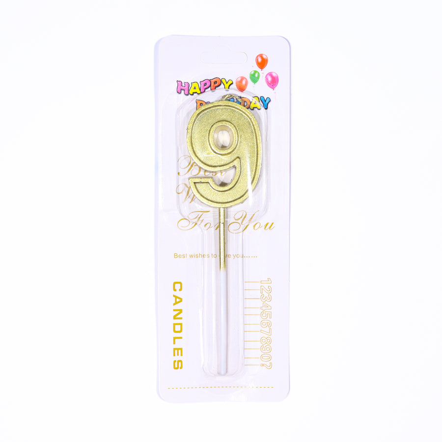 Small Cake Party Candle Number Nine- Golden