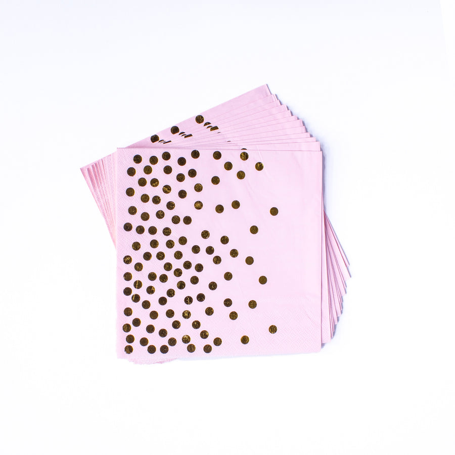 Napkins Disposable- 33×33cm- 12 pcs- Pink and Gold Dots Napkins ,Gold Foil Polka Dots Napkins  Party Supplies Plates for All Occasions