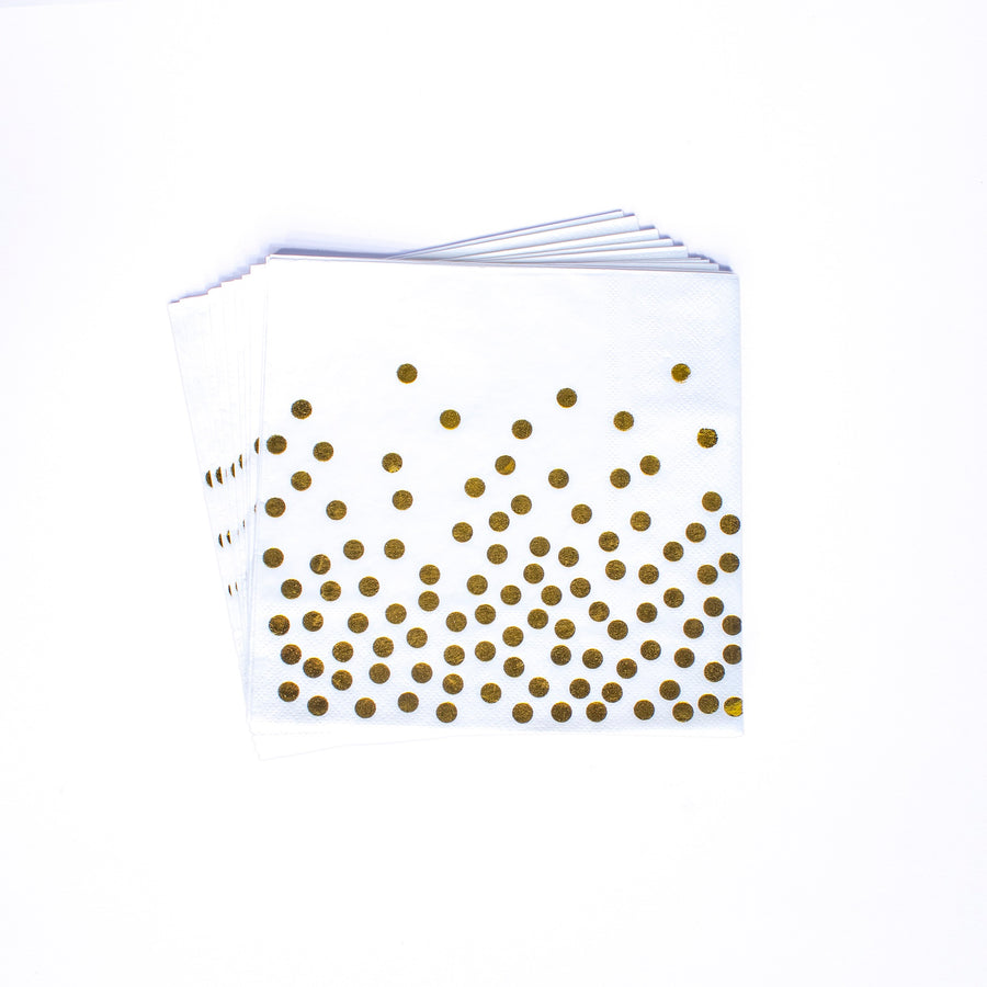 Napkins Disposable- 33×33cm- 12 pcs- White and Gold Dots Napkins ,Gold Foil Polka Dots Napkins  Party Supplies Plates for All Occasions