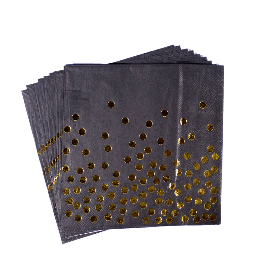 Napkins Disposable- 33×33cm- 12 pcs- Black and Gold Dots Napkins ,Gold Foil Polka Dots Napkins  Party Supplies Plates for All Occasions