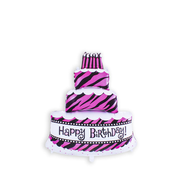 Three layers happy Birthday cake balloons aluminum foil ballon happy birthday party decoration balloon, air baloon ball (Pink)