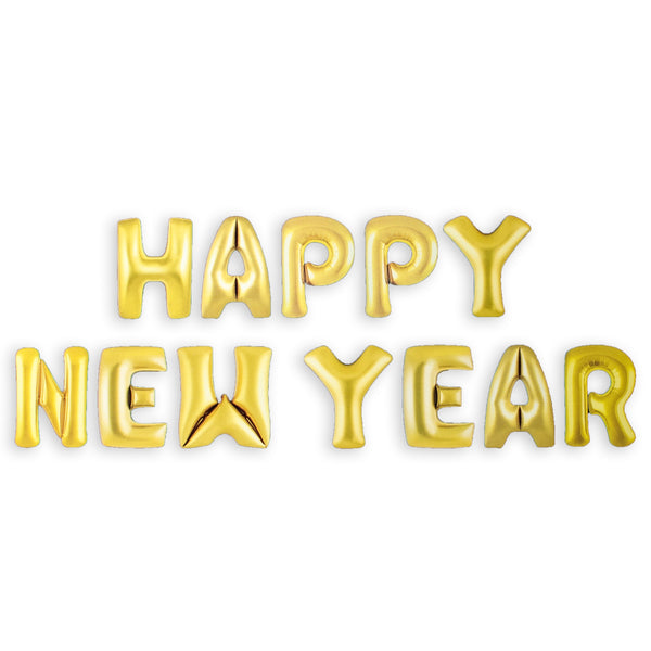 Golden Aluminum Foil Happy New Year Letters Balloons 3D Happy New year Banner Letters with Straw Ribbon Happy new year Bunting Balloon for New year Party Decorations (Gold)