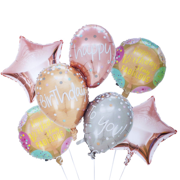 Happy Birthday Balloons Decoration Set 2 Star Balloons, 2 foil Balloons, 2 Baloons for Indoor & Outdoor Birthday Party Decorations and Supplies